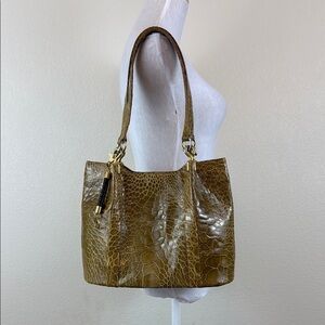 Vintage Biller Green Crocodile-Embossed Shoulder Bag with Gold Hardware